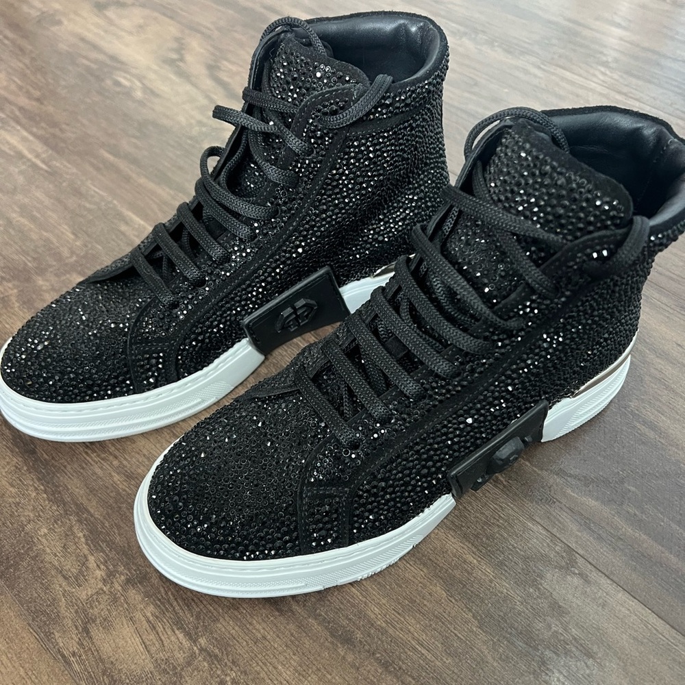 Philipp Plein Black Crystal High-Top Sneakers